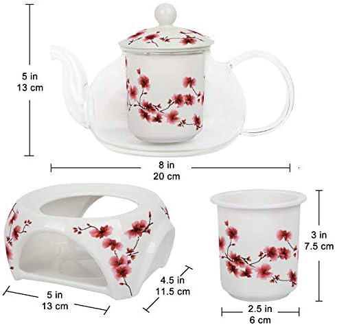 Teabloom Petite cseresznyevirág Teáskanna & Virágzó Tea Ajándék Szett - Üveg Teáskanna (27 OZ / 2-3 Csésze), Porcelán Fedő,