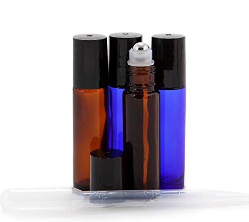Vivaplex, 24, Amber & Kobalt Kék, 10 ml-es Üveg Roll-on Üveg, Rozsdamentes Acél Görgős Golyó. 3-3 ml Hozná tartalmazza