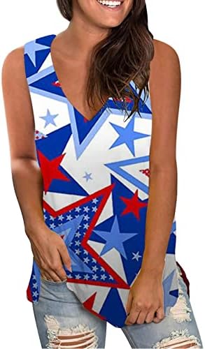 Július 4-Ingek, Női USA Zászló Nyári Ujjatlan O Nyakú Top Csillagok Csíkos batikolt Póló, Alkalmi Blúz Felső