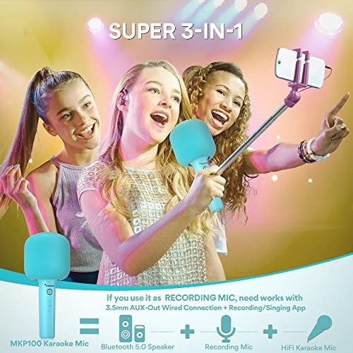 MAONO Bluetooth-Karaoke Mikrofon Gyerekeknek, MKP100 Hordozható 3 az 1-ben Vezeték nélküli Kézi Mikrofon a Hangszóró során,