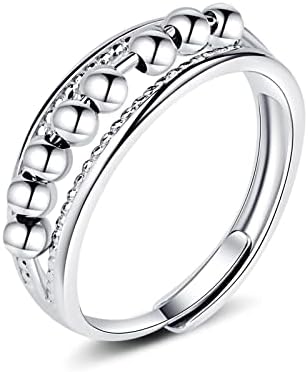 ASGIFT 925 Sterling Ezüst Anti Szorongás Gyűrű a Nők Állítható Fidget Gyűrűk Spinner Gyöngyök Kecses Stressz Oldó Gyűrű, Ékszerek,