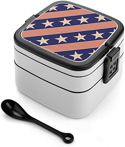 Hazafias USA Csillagok Dupla Réteg Bento Box Étkezés Konténerek Kezelni, Hordozható, Irodai Munka
