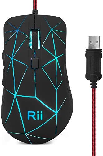 Rii RM106 RGB Gaming Egér, Vezetékes,Optikai USB-Számítógép Egér 6 Programozható Gombok,3200 DPI Állítható,7 Szín, háttér világításos