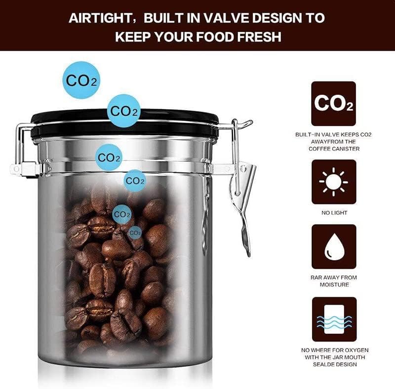 YXBDN Légmentes Kávé Tartály - Rozsdamentes Acél CO2-Szelep-Tároló Tartály a Scoop - Tartja A Kávét, a Friss, Ízletes (Szín : Egy,