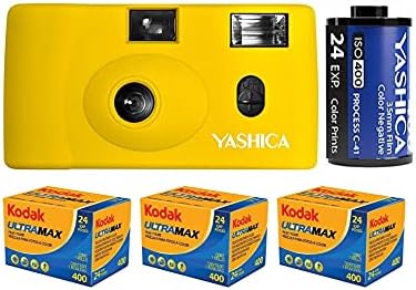 YASHICA MF-1 Pillanatkép Művészeti 35 mm-es Filmes Fényképezőgép Beállítása (Sárga) 1 YASHICA 400 3 Kodak GC/UltraMax 400 Film Tekercsben