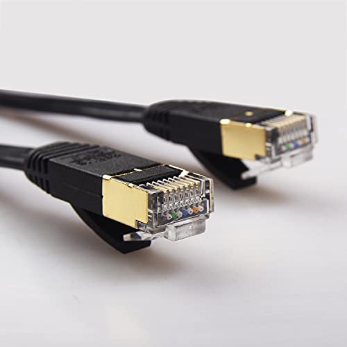 REXUS Macska, 7 Fekete Lapos Árnyékolt Ethernet Hálózati Kábel (6 FT), Nagy Sebességű 10 gbps LAN Vezetéket Internet Patch Kábel