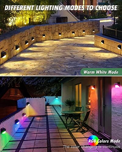 Dexnump Napenergia Kerítés Világítás, Kerítés Napelemes Lámpák Kültéri Vízálló RGB Fény & Meleg Fehér Szín Lépés Világítás, Napelemes