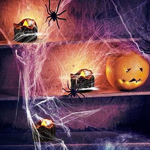 12 Db Halloween Dekoráció Pislákoló Flameless Gyertyák, 10 Db Pókok, Fehér Pókháló Dekoráció Halloween Party Szívességet