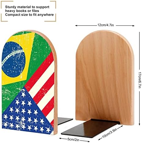 Brazília, USA Zászló Festmény Fa Bookend Dekoratív Nem csúszós a Könyv Végén 1 Pár 7x5 Inch
