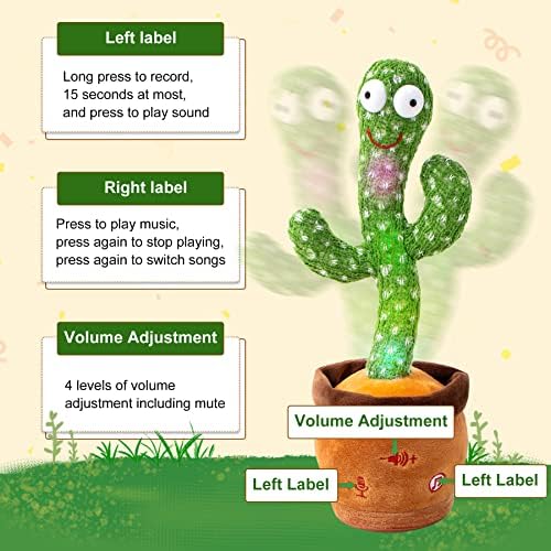 MIAODAM Hangerő Állítható Tánc Kaktusz Beszél Kaktusz Baba Játékok, Ének Kaktusz azt Ismétli, Amit Mond, Énekel 120 Dalokat, Kaktusz