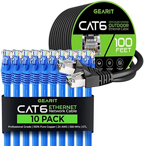 GearIT 10Pack 4ft Cat6 Ethernet Kábel & 100ft Cat6 Kábel