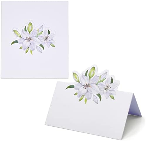 100 Csomag Fehér Liliom Virág Hely Kártyák Virág Esküvő Ülő Neve Kártya Asztal Beállítása Hajtogatott Sátor Kártyák Baba