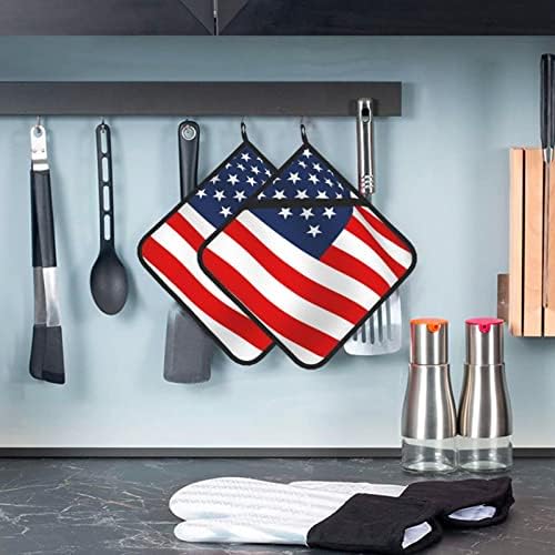 Amerikai Zászló Hazafias Tér kaspókat, Készletek 2 hőálló Meleg Párna Potholders Konyha, a Sütés Főzés BBQ Aranyos főzőkesztyű