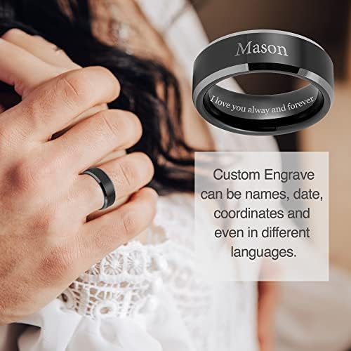 LerchPhi 8mm Fekete Volfrám Ígéret Gyűrű a Férfiak - Személyre szabott Gravírozás, valamint Metszett élű, Design