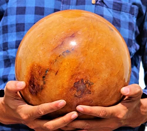 Hatalmas Narancssárga Aventurine Kristály Kvarc Labdát Gyógyító Energia Kő Gömb (210mm/32.7 lbs) Gömb Gömb Display Dekoráció Showpiece