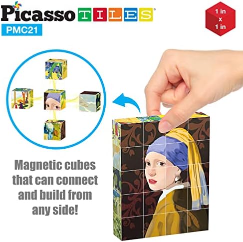 PicassoTiles Mágneses Puzzle Kocka Art Festmények + 42 Darab Mágneses Blokk, Népszerű, Világhírű Art Festmények Ingyenes Keret, Mágneses