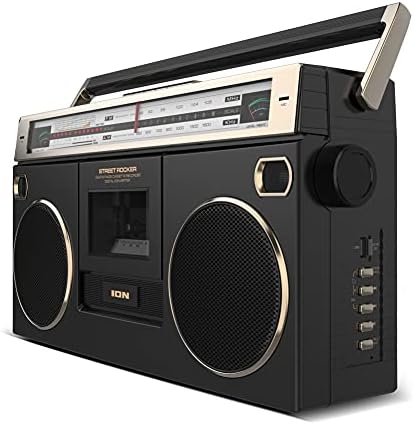 Ion Audio 1980-as évek Stílusú Hordozható Bluetooth Boombox AM/FM Kazettás Magnó, VU, USB-Felvétel, Dual Teljes körű, Magas-Bass
