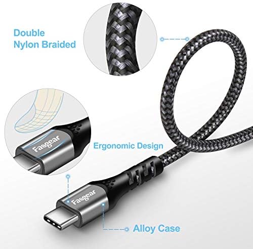USB-C-USB-C Kábel 100W Gyors Töltés : 3Pack 1.6 ft+3ft+6ft Fasgear Fonott Típus-C 2.0 PD Gyors Töltő Zsinór (20V 5A) Kompatibilis