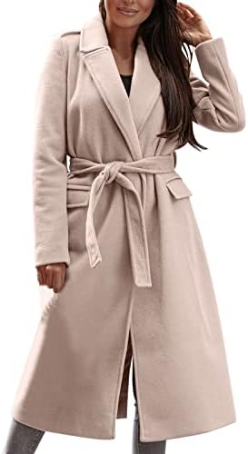 Kulywon Női Téli Kabát Őszi-Téli Egyszerű, Hosszú Ujjú, V-Nyak Heveder Gyapjú Kabát, Női