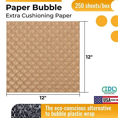 IDL Csomagolás 12 x 12 Papír Buborék Lap - Föld-Barát Alternatív Műanyag Buborék - 250 Lap/Doboz, 3/8 Buborék Mérete - Csomagolás Párnázó