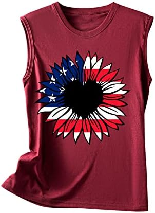 Július 4-Ing Tartály Tetejét Női Ujjatlan Scoop Nyak Póló, az Amerikai Lobogó Csillagok Csíkos Edzés Tunika Tshirts