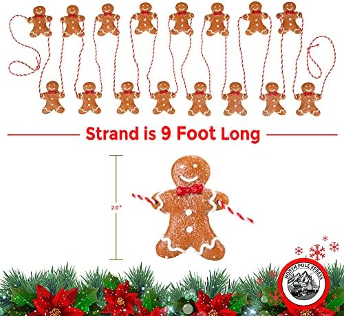 9 Láb Mini Gingerbread Man Karácsonyi Koszorú | Aranyos Kis 2 Inch Claydough Mézeskalács Ember Karácsonyfa Garland | Mézeskalács