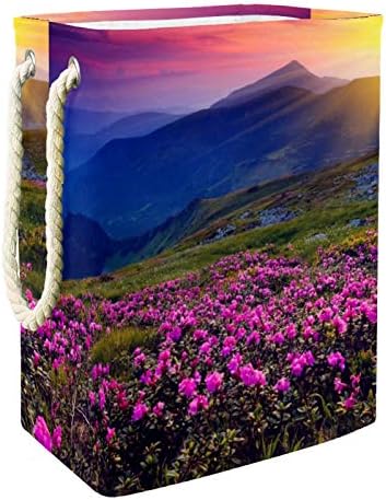 MAPOLO Szennyesben Virág Mező Táj Összecsukható Vászon Szennyes Tároló Kosár fogantyúval, Levehető Zárójelben Jól Tartja Vízálló