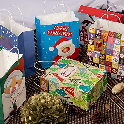 AIEX 6 Db 6 Tervez Karácsonyi Csomagokat Közepes Újrahasznosítható Papír Táskák Kezeli a Nagy Esküvői Szívességet Táskák, Zuhanyzó Szívességet