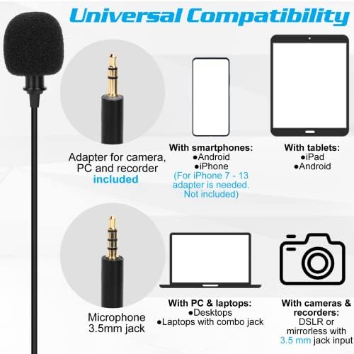 Professzionális Csíptetős Hajtóka Mikrofon LG K92 5G Kompatibilis az iPhone Telefon vagy a Kamera Blogolás Vlogging ASMR videofelvétel