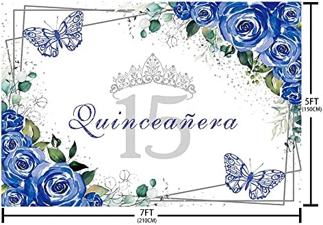 Sendy 7x5ft a Menyasszony, Háttérben Mis Birsalma 15 Anos Születésnapi Party Kellékek a Lánnyal, Princess Royal Kék Virágos