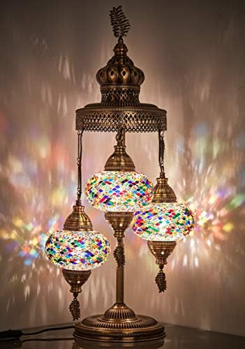 (16 Szín) Demmex 2020 - 3 NAGY GLOBE Csodálatos Kézzel készített török Marokkói Mozaik Tiffany Asztal Asztal, Éjjeli Lámpa Lámpabúra