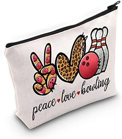 WZMPA Bowling Kozmetikai Smink Táska Bowling Szerető Ajándékok Béke, Szeretet, Bowling Golyó Cipzár Tok A Nők, Lányok (Béke,