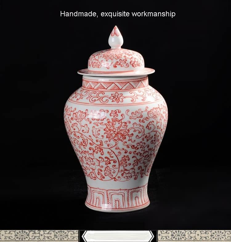 HTTJACK Kerámia Gyömbér Jar Handpainting Kézzel készített AntiqueVase a Mázalatti Piros Elegáns, Gyönyörű Treasur