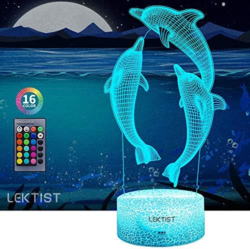 LEKTIST Delfin 3D Éjjeli Lámpa Gyerekeknek 16 Szín Megváltoztatása 3D-s Illúzió Lámpa Távoli, Delfin 3D lámpa Delfin Lámpa Hálószoba Delfin