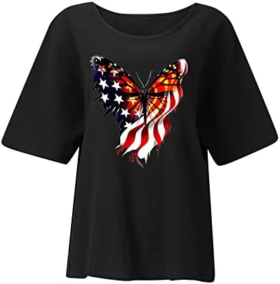 2023 Függetlenség Napja Felsők, Női Pamut Ágynemű Pólók Amerikai Zászló Csillag Csíkos Lepke Grafikus Rövid Ujjú Blúz