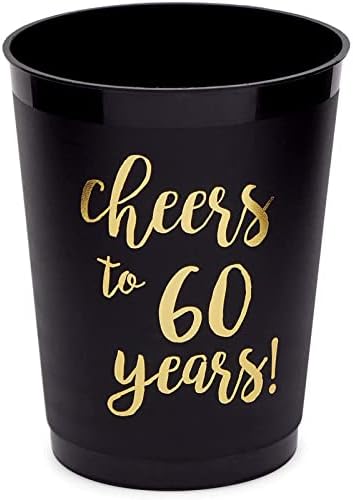 16 Pack 60 Születésnapi Party Dekoráció, Fekete Műanyag Poharat, Igyunk, hogy 60 Évvel a Csészék Mérföldkő, Évforduló (16 oz)
