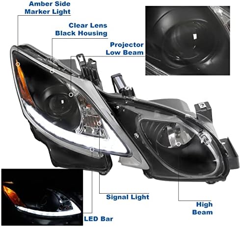 ZMAUTOPARTS LED Projektor Fényszórók Fekete w/6.25 Fehér DRL Kompatibilis 2006-2011 Lexus GS Sorozat [Gyári HID]