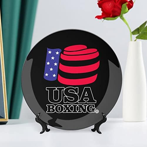 USA Box porcelán Díszítő Tányér Kerek Kerámia lapok Kézműves Display Állvány Home Office Fal Vacsora Dekoráció