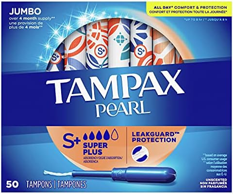 Tampax Gyöngy Tampon Super Plus Nedvszívó a BPA-Mentes Műanyag Applikátor, valamint LeakGuard Zsinór, Illatmentes, 50 Gróf, (Pack
