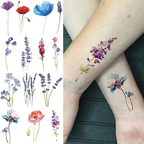 12 Lap 3D Vízálló Akvarell Virág Ideiglenes Tetoválás A Nők Hamis Tetoválás Matrica