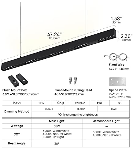 SCON 4FT DALI Szabályozható Medál Lineáris LED Felfüggesztett Világítás 36W LinkableModern Lámpatest, Gap figyelmet a 3000K Hangulat