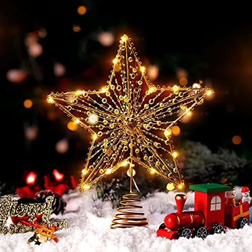 NUOBESTY karácsonyfa Csillagos Dekoráció, karácsonyfa Topper Csillag Fém Üreges Karácsonyi Csillag Treetop Gyöngyös Csillag karácsonyfa Díszek,