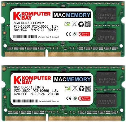 Komputerbay MACMEMORY 16 gb-os (2 X 8GB) PC3-10600 10666 1333MHz SODIMM 204-Pin Laptop Memória 9-9-9-24 Apple Mac