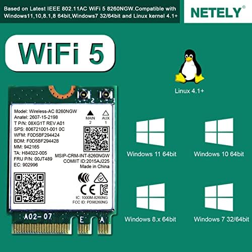 NETELY Vezeték nélküli HÁLÓZATI 8260NGW NGFF M2 Felület WiFi Adapter-Vezeték nélküli-AC 1200Mbps (2,4 GHz-es 300Mbps & 5 ghz-es 867Mbps)