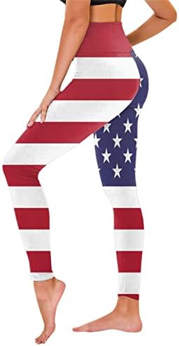 Július 4-én Magas Derekú Nadrágot a Nők USA Zászló Edzés Jóga Leggings Ultra Puha Ecsettel Nyújtás Edzés Tornaterem Nadrág
