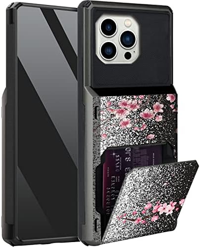 SROJDHFJB Fekete Csillogó Sakura iPhone 14 Pro Max Tárca az Esetben a Kártya Birtokosának ID Foglalata Felhajtható Ajtó Kettős Réteg