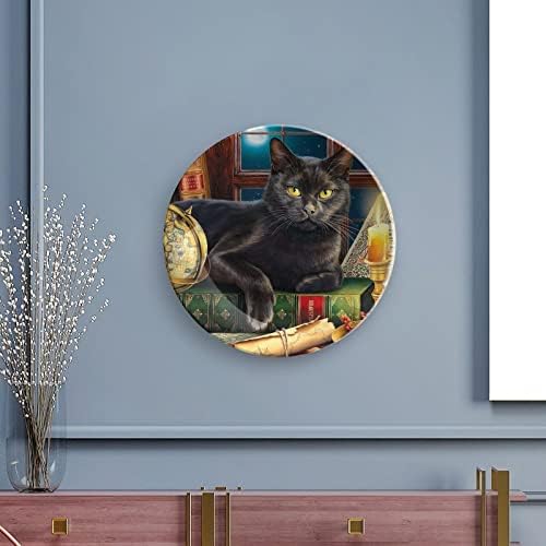Fekete Macska Dekoratív tábla Kerek Kerámia Tányér porcelán Tányér Kijelző Állni Fél Esküvői Dekoráció