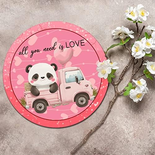 Kerek Fém Tábla Rózsaszín Csak Szerelem Kell Panda, Szerelmes Szív Koszorú Jel Fém Művészi Nyomatok Szomorú Fal Bár Jele