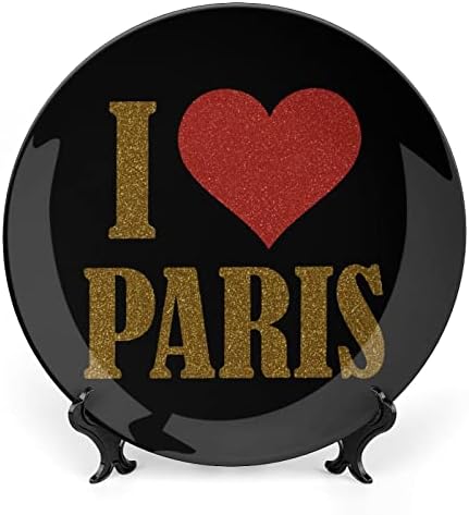 Imádom Párizst Dekoratív tábla Kerek Kerámia Tányér porcelán Tányér Kijelző Állni Fél Esküvői Dekoráció