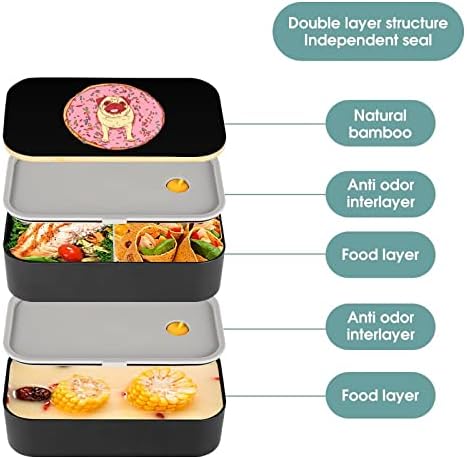 Pug Fánk Dupla Réteg Bento Ebéd Doboz Evőeszközökkel Meghatározott Rakható Ebéd Tartály Tartalmazza a 2 Konténer